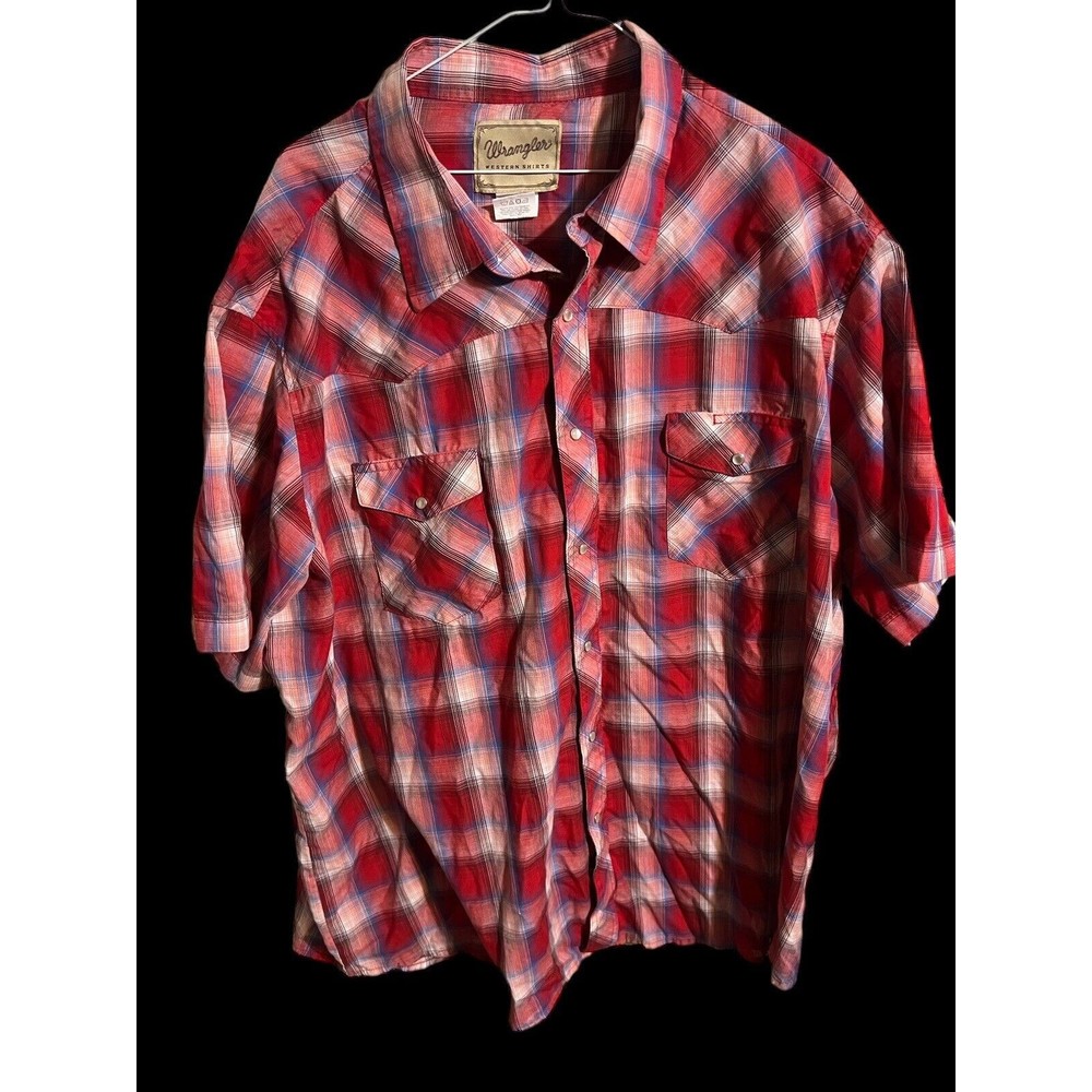 Wrangler Shirt Mens 3XL Pearl Snap Adult Western Short Sleeve Red Plaid XXXL